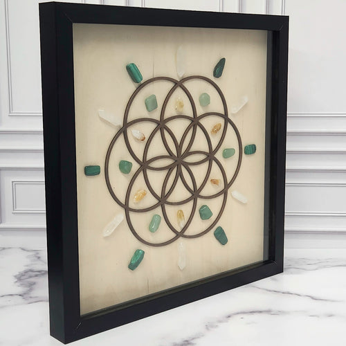 Abundance crystal grid, side angle view