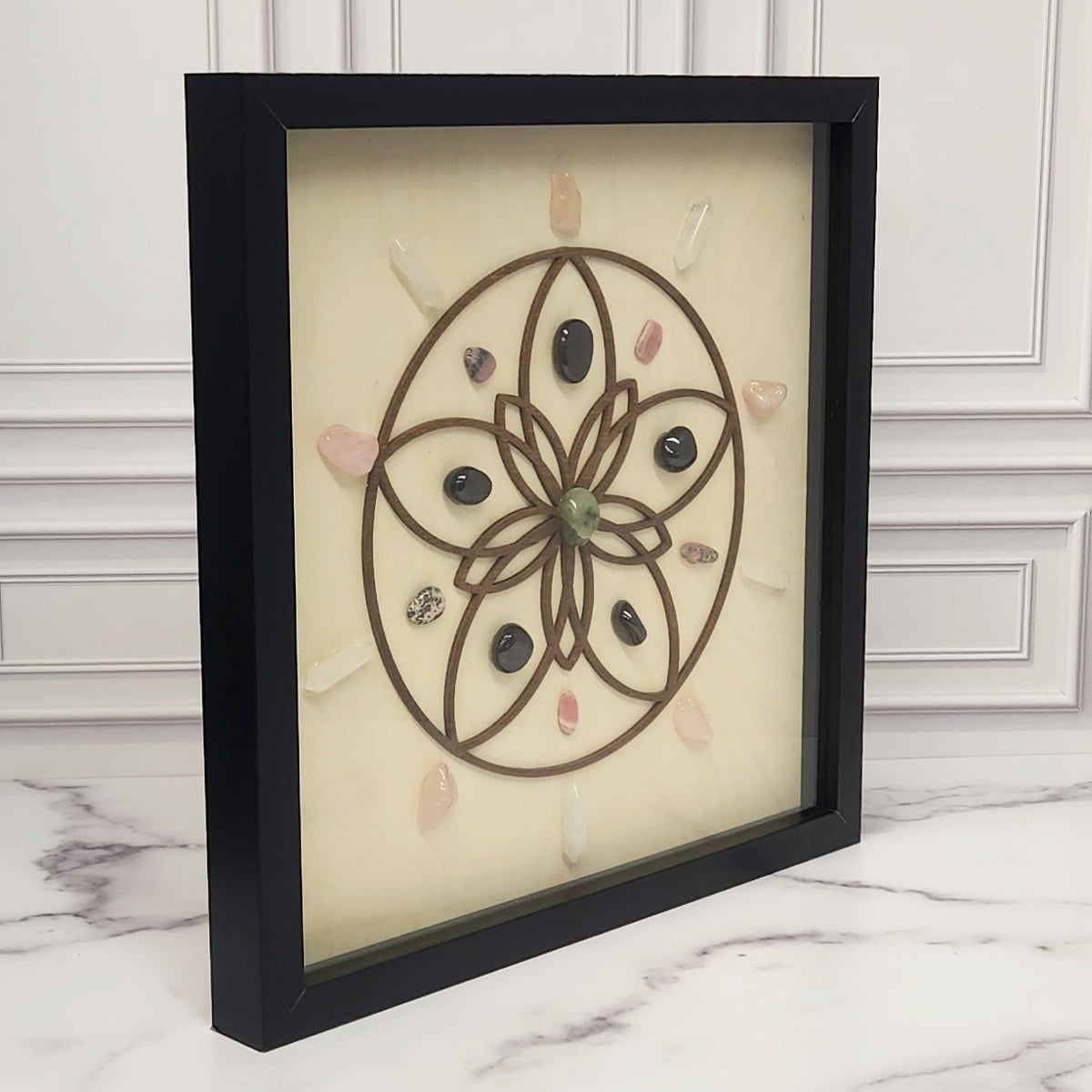 Love crystal grid, side angle view