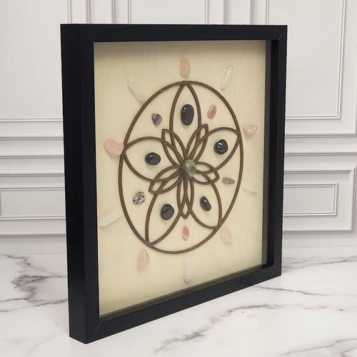 Love crystal grid, side angle view