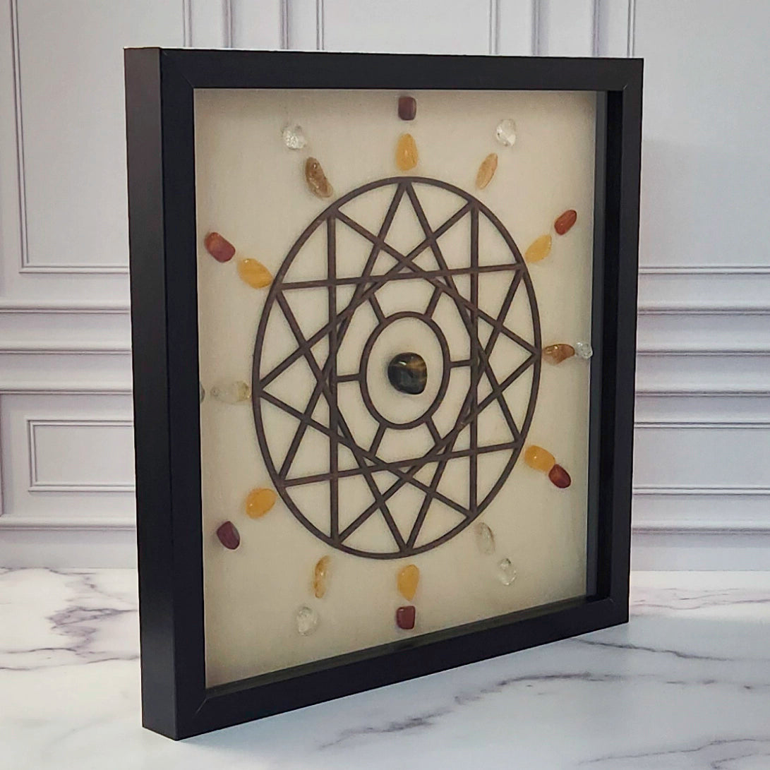 Solar Energy for Happiness crystal grid, side angle view